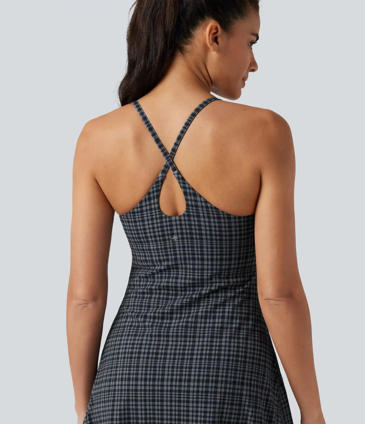 Halara UltraSculpt™ Plaid Print Built-in Bra 2-in-1 Mini Dance Active Dress with Pockets-Easy Peezy Edition