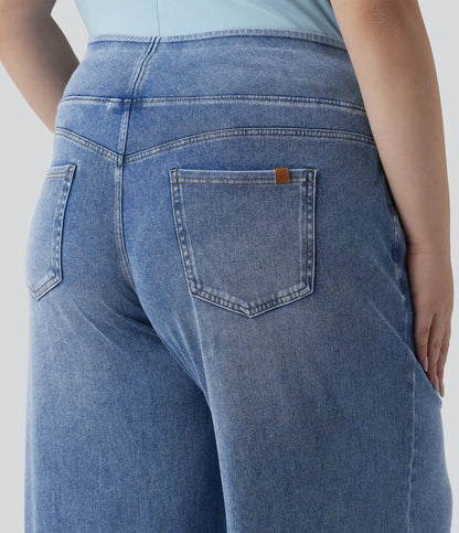 Plus Size Halara Flex™ Mid Rise Draped Lyocell Washed Baggy Casual Jeans with Pockets