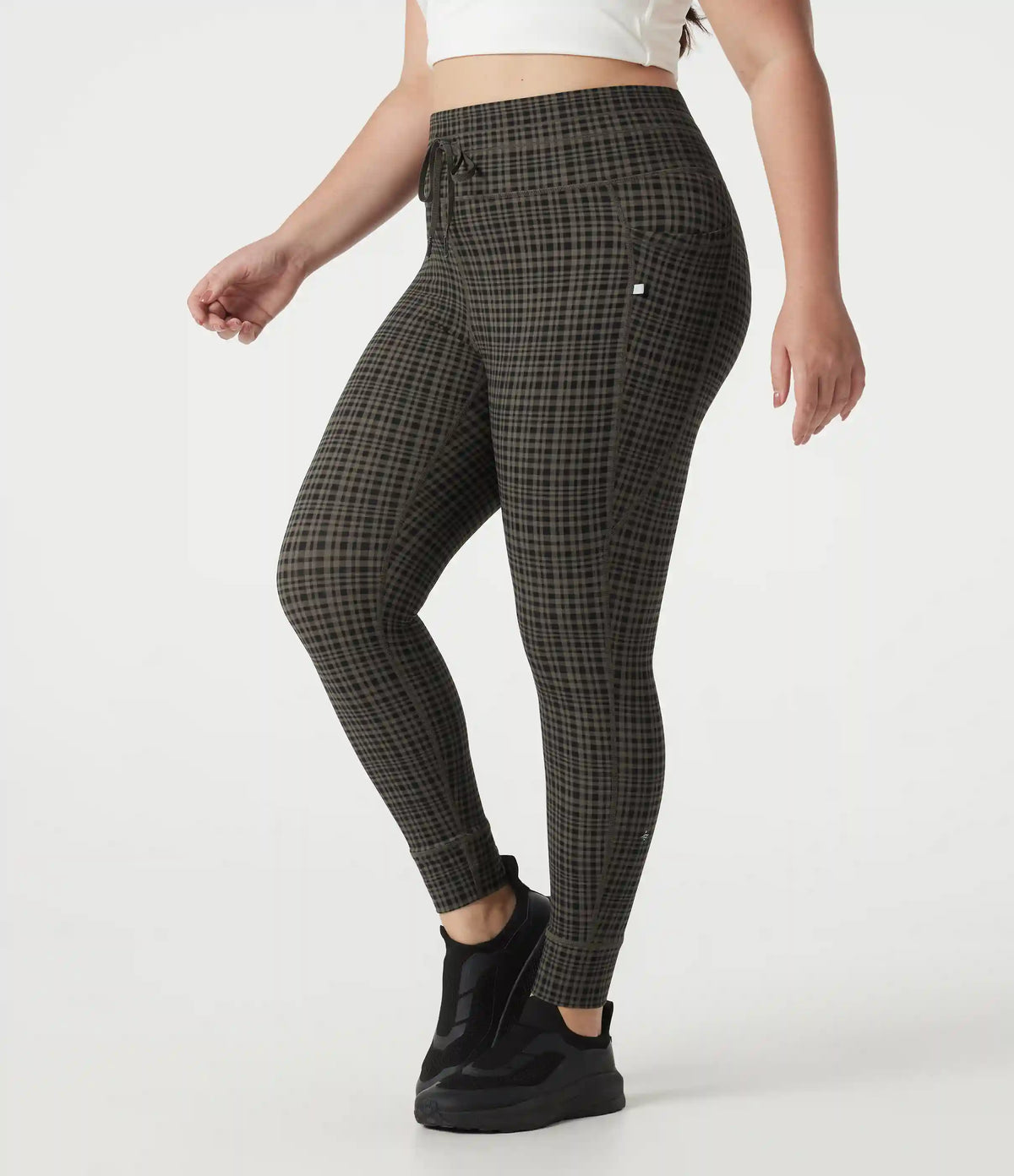 Plus Size Halara UltraSculpt™ Check Plaid Print High Waisted Drawstring Yoga Leggings with Pockets
