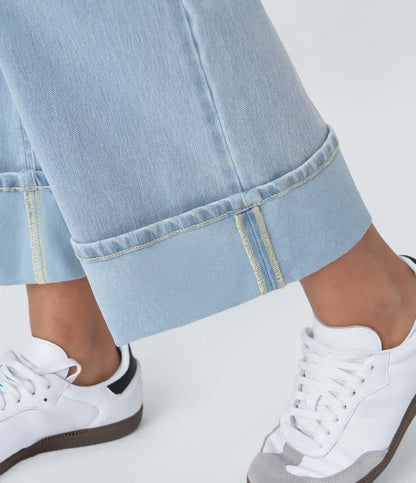 Halara Flex™ High Waisted Pockets Rolled Hem Wide Leg Washed Casual Jeans
