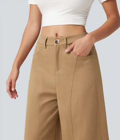 Mid Rise Casual Barrel Leg Pants with Pockets