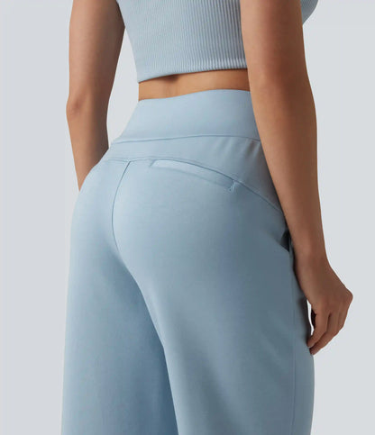 High Waisted Drawstring Straight Leg Capri Casual Pants with Pockets