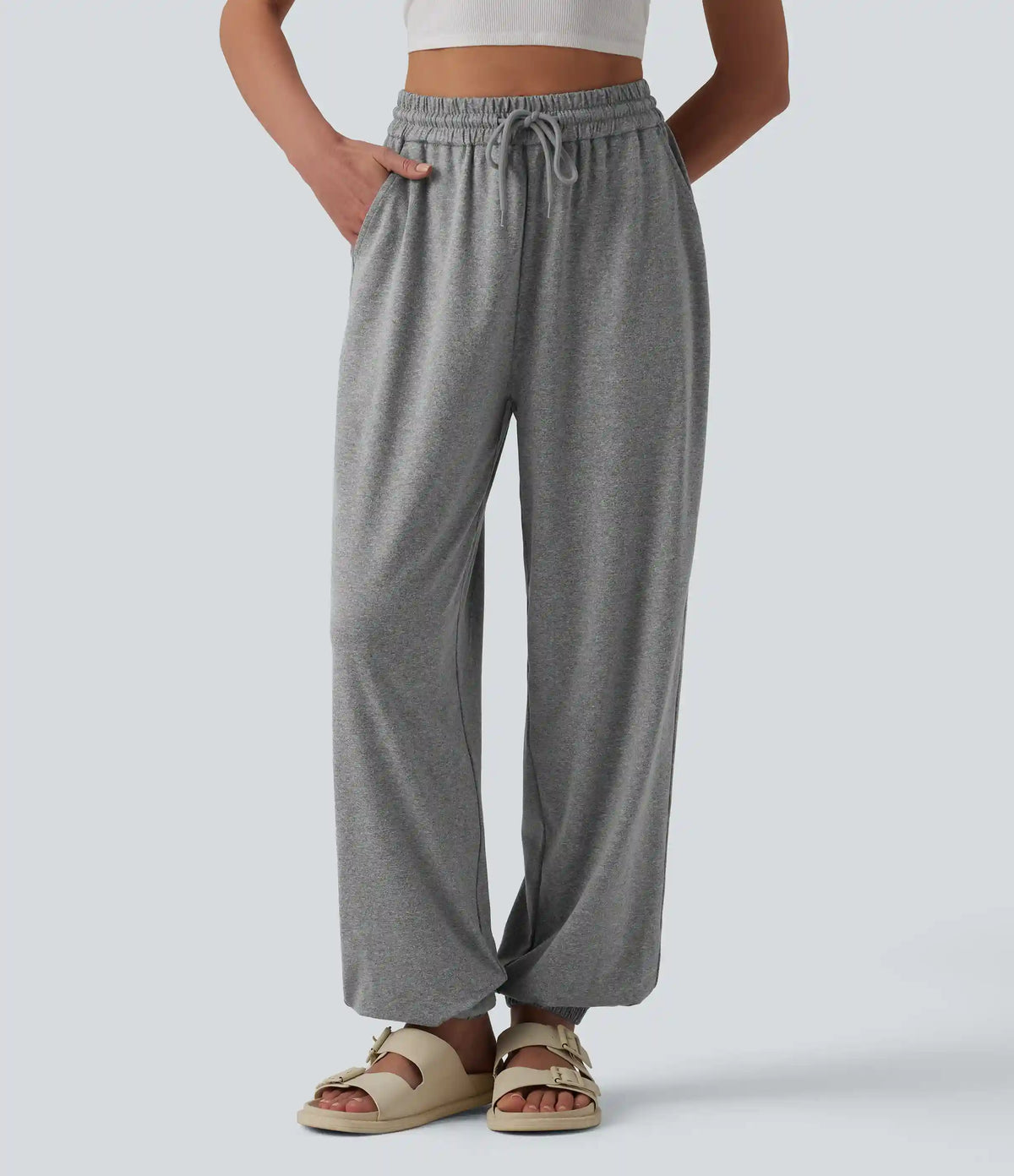 High Waisted Drawstring Wide Leg Casual Joggers with Pockets