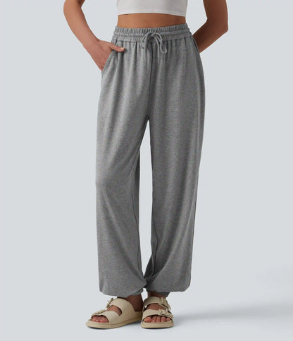 High Waisted Drawstring Wide Leg Casual Joggers with Pockets
