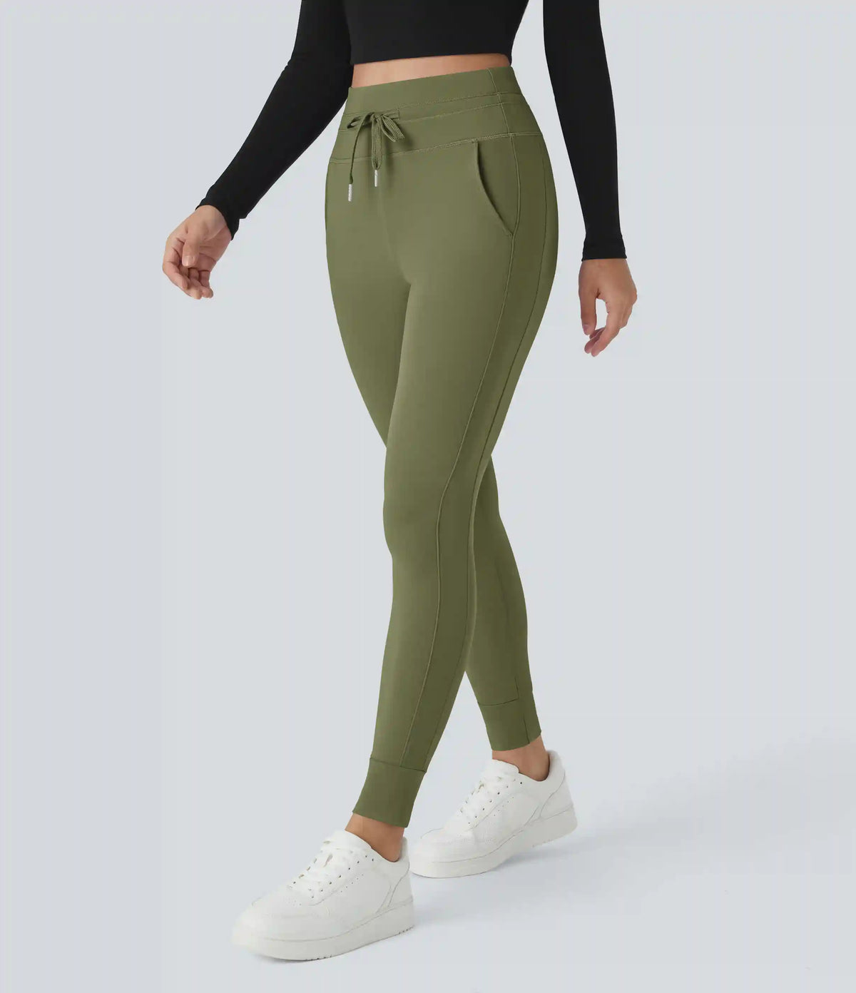 SoftlyZero™ Plush High Waisted Drawstring Pocket Plain Full Length Joggers