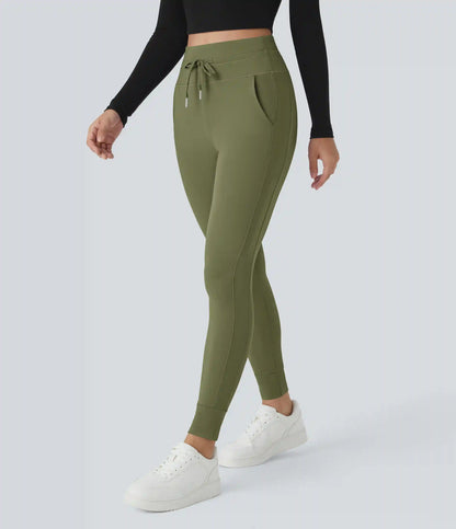 SoftlyZero™ Plush High Waisted Drawstring Pocket Plain Full Length Joggers