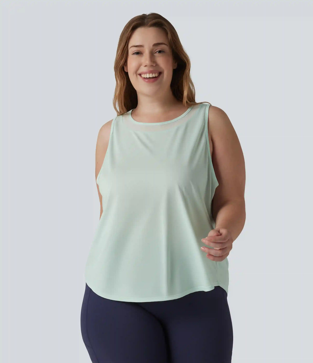 Plus Size Contrast Mesh Curved Hem Running Tank Top