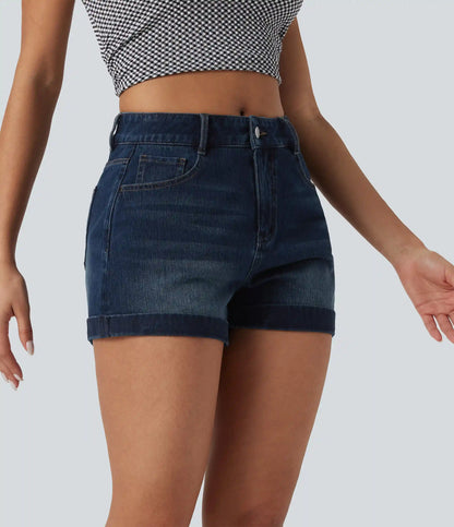 Halara Flex™ Mid Rise Zipper Pockets Denim Casual Shorts 3''