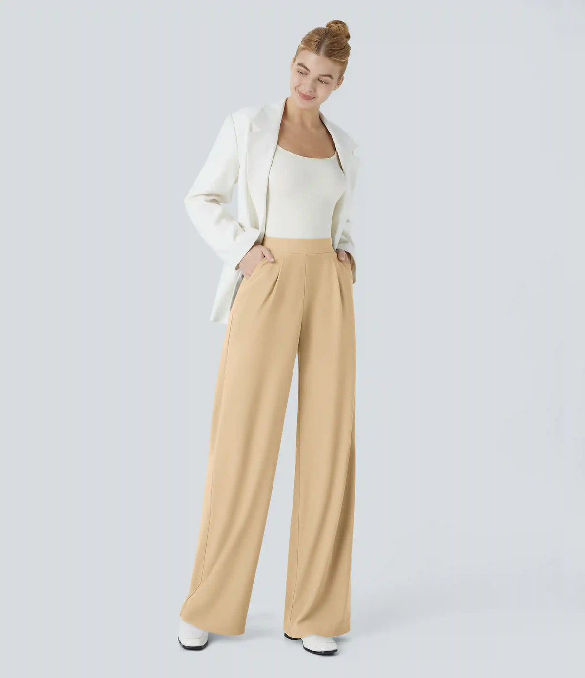 Halara Flex™ High Waisted Body Sculpt Waist-Slimming Pocket Wide Leg Micro Waffle Work Pants