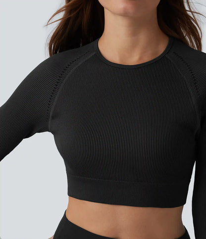 OneForm Seamless Flow Backless Long Sleeve Thumb Holes Cropped Yoga Sports Top