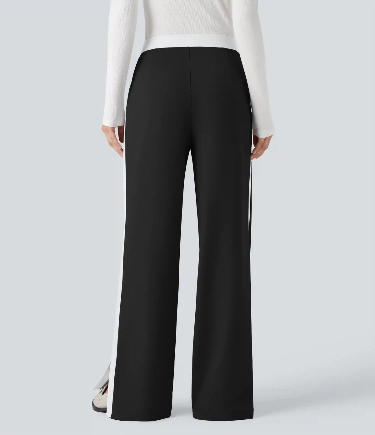 Mid Rise Color Block Split Work Straight Leg Pants with Pockets
