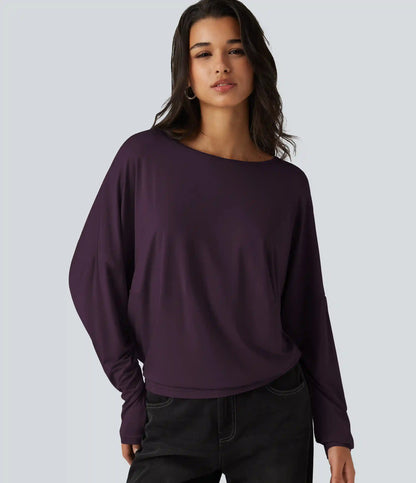 Round Neck Long Sleeve Relaxed Casual Top