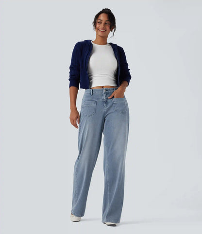 Halara Flex™ Mid Rise Straight Leg Casual Jeans with Pockets
