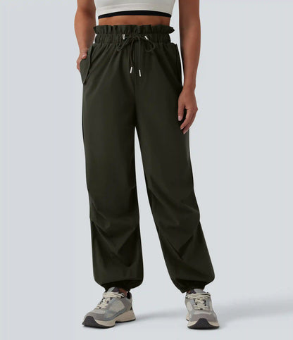 High Waisted Drawstring Parachute Workout Joggers with Pockets