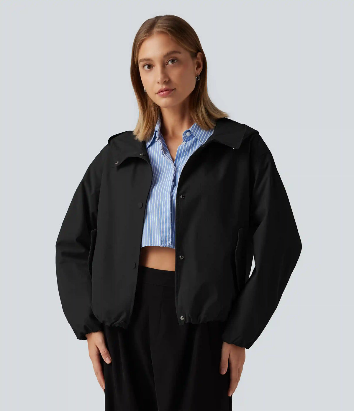 Hooded Long Sleeve Casual Jacket with Pockets