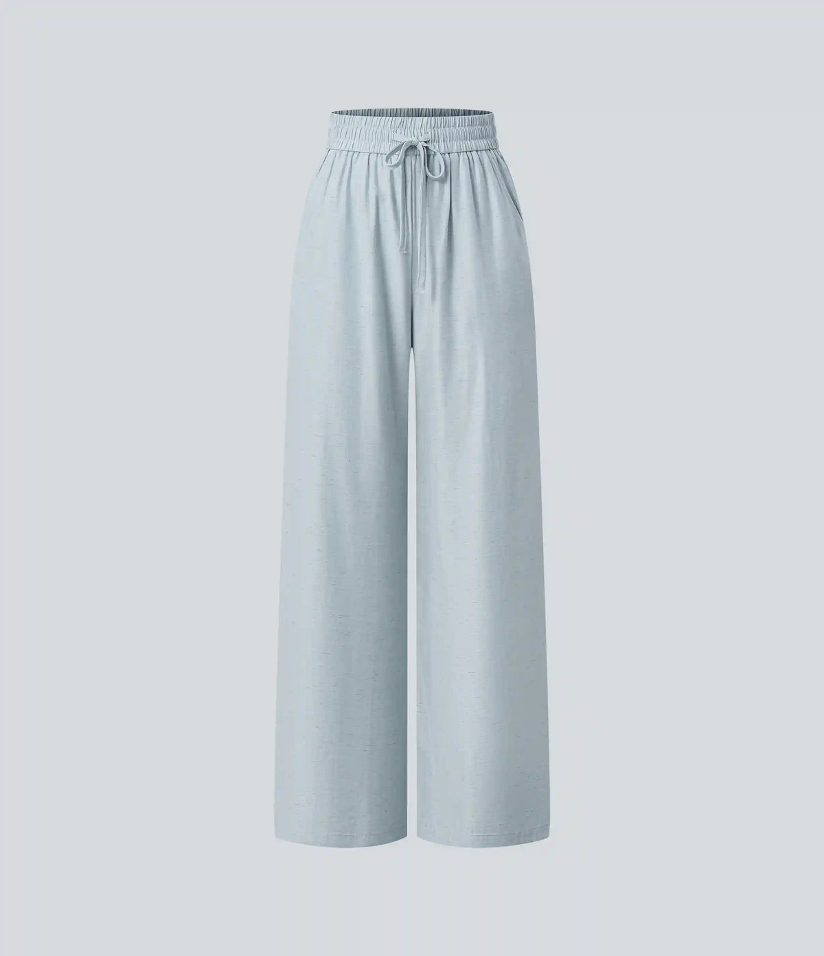 High Waisted Drawstring Wide Leg Casual Linen-Blend Pants with Pockets