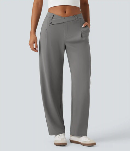 Halara Flex™ DayStretch Asymmetric Mid Rise Barrel Leg Work Pants with Pockets