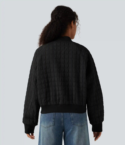 Stand Collar Long Sleeve Casual Bomber Jacket with Pockets