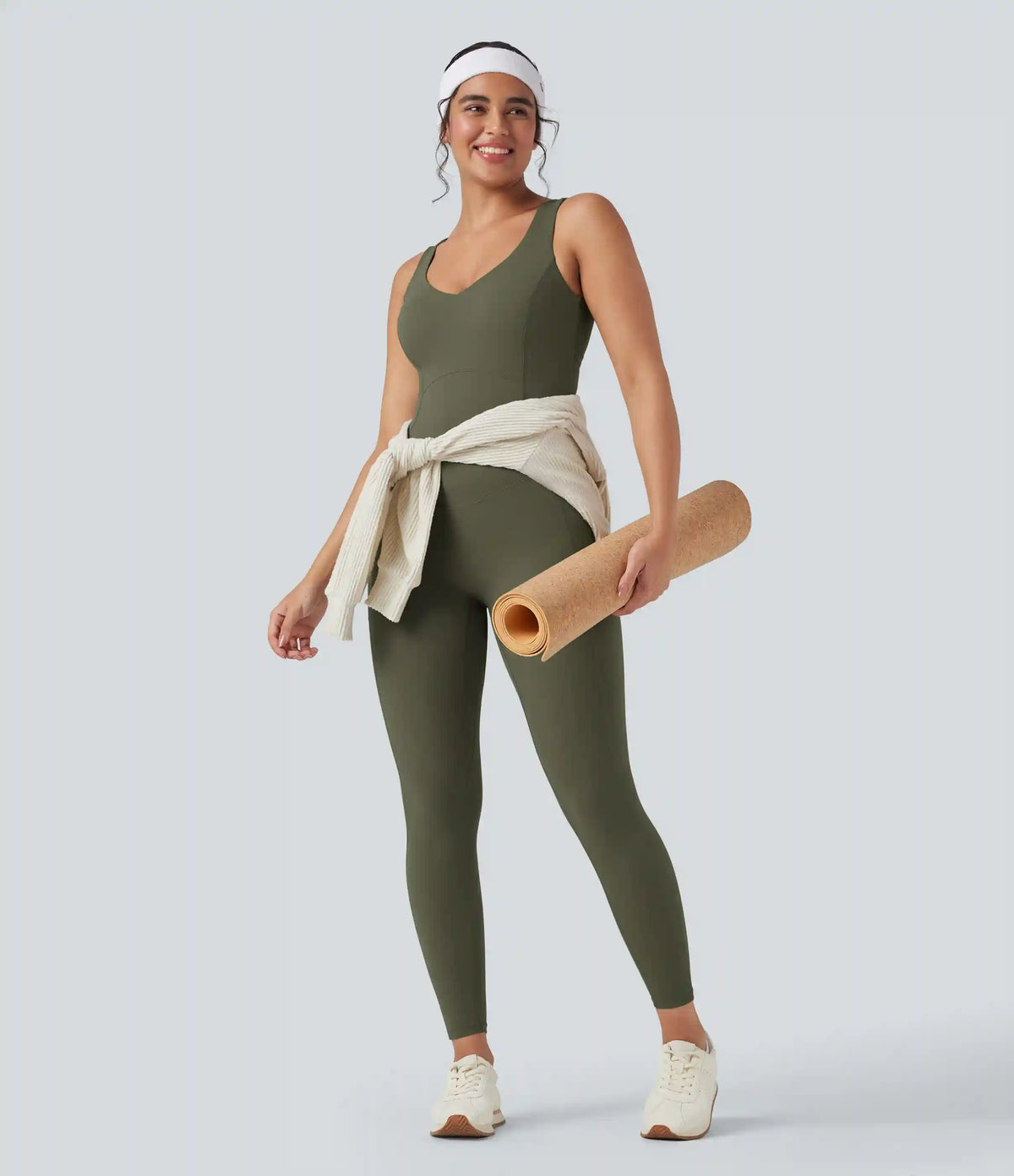 Halara UltraSculpt™ V Neck Tummy Control Butt Lifting Workout Jumpsuit with Pockets