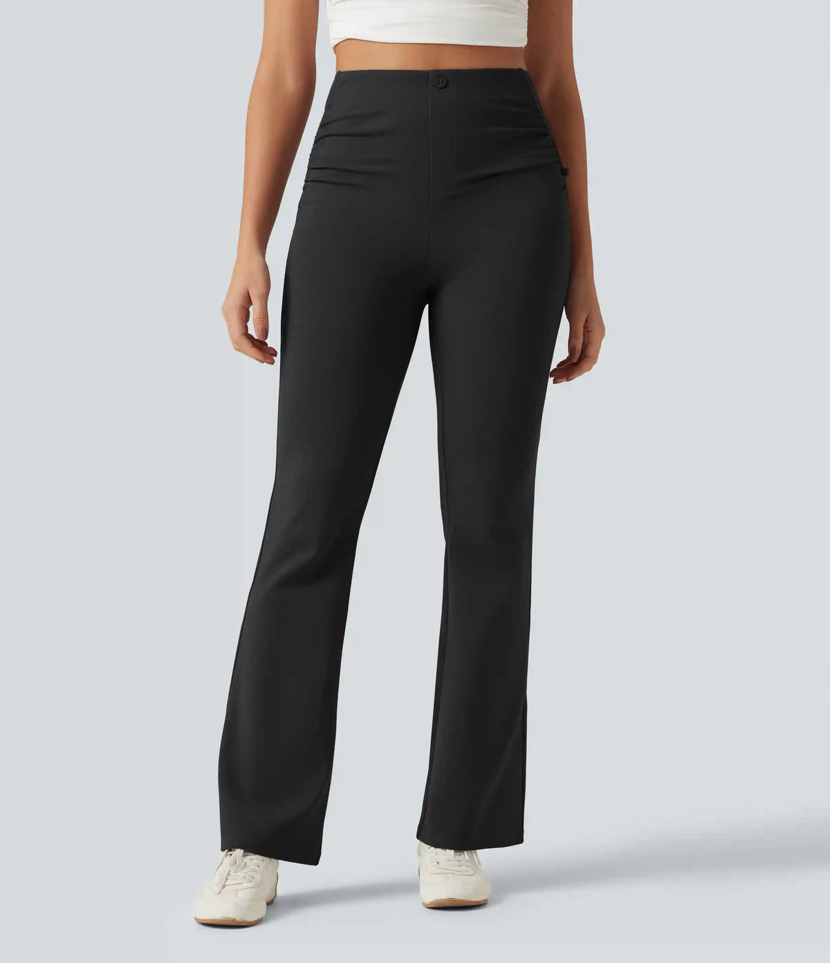 High Waisted Ruched Flare Golf Pants with Pockets-Golf Tee