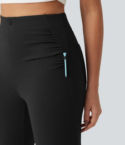 High Waisted Ruched Flare Golf Pants with Pockets-Golf Tee