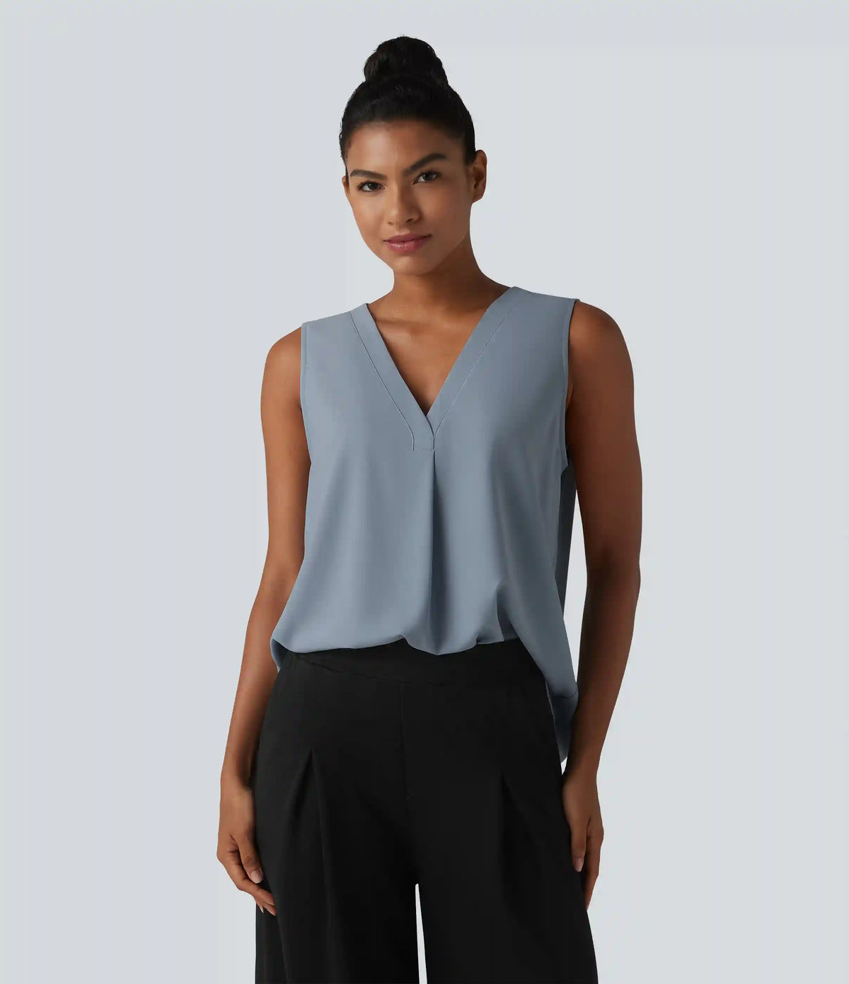 Wrinkle Recovery V Neck Sleeveless Oversized Work Blouse