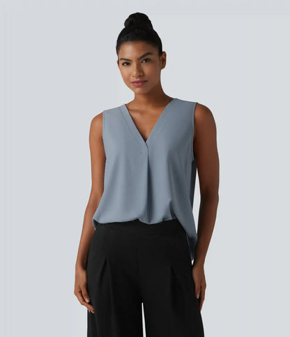 Wrinkle Recovery V Neck Sleeveless Oversized Work Blouse