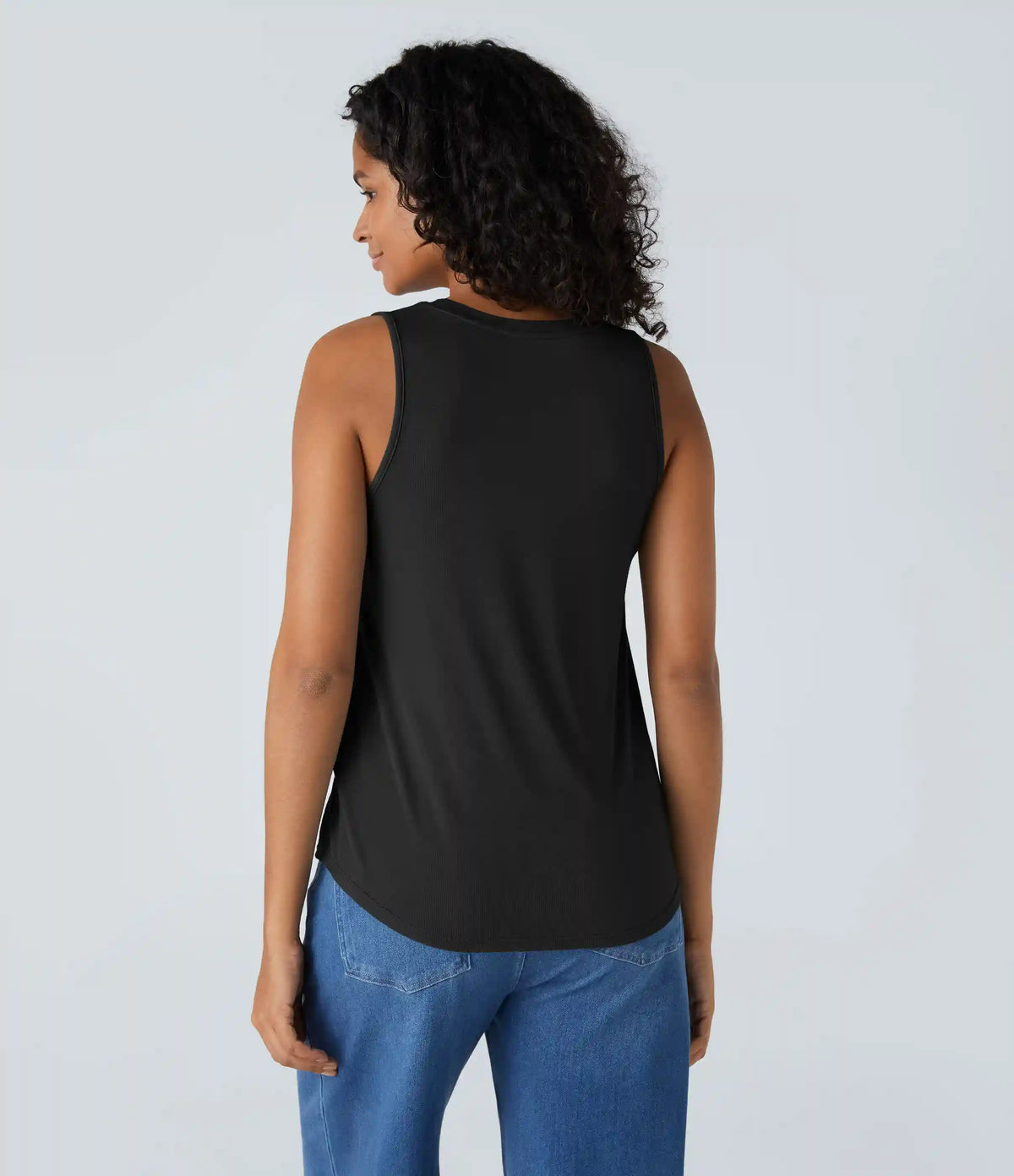 Ribbed Round Neck Basic Casual Tank Top