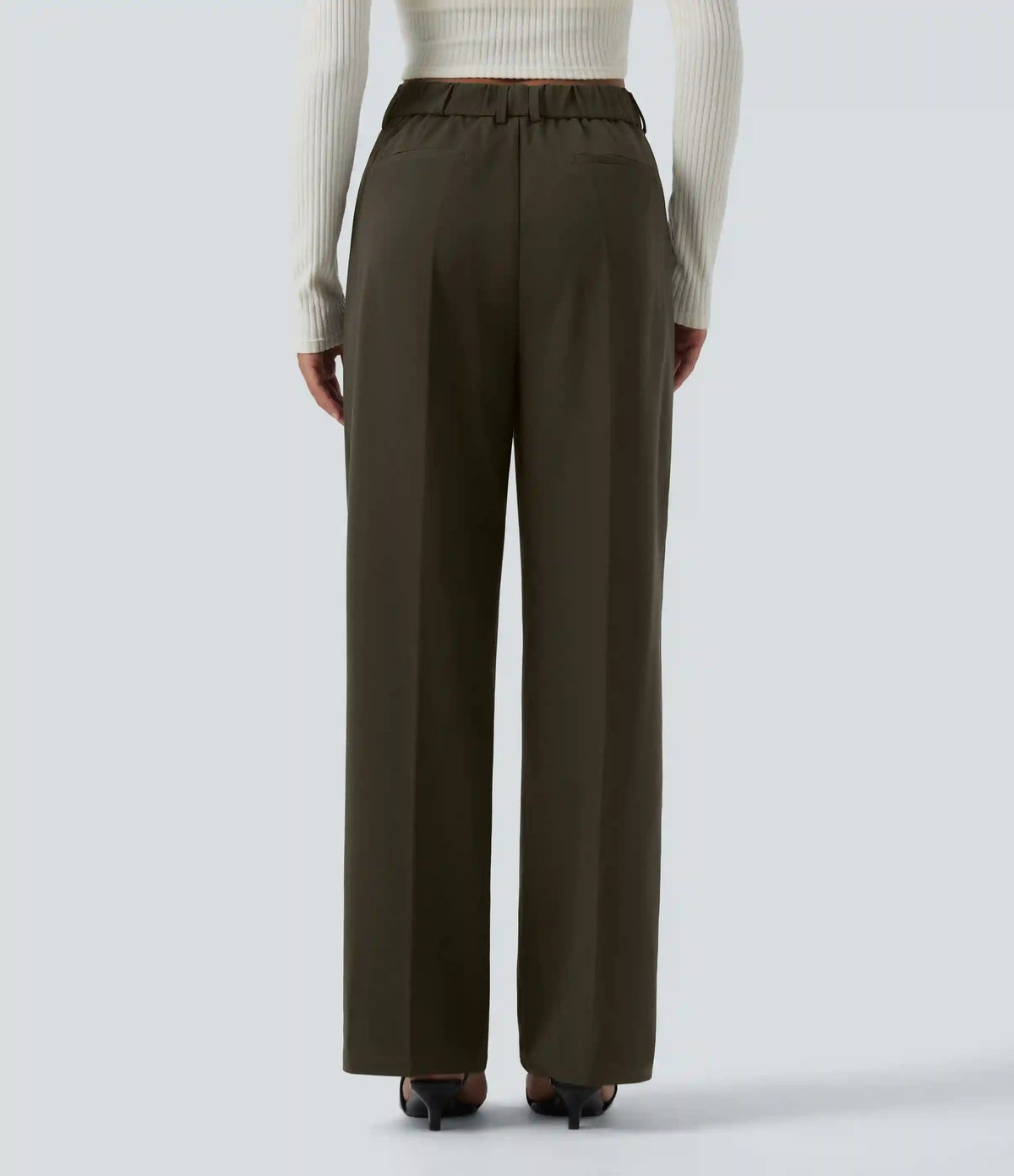 High Waisted Straight Leg Work Pants with Pockets
