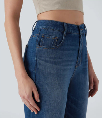 Halara Flex™ Mid Rise Straight Leg Washed Casual Jeans with Pockets