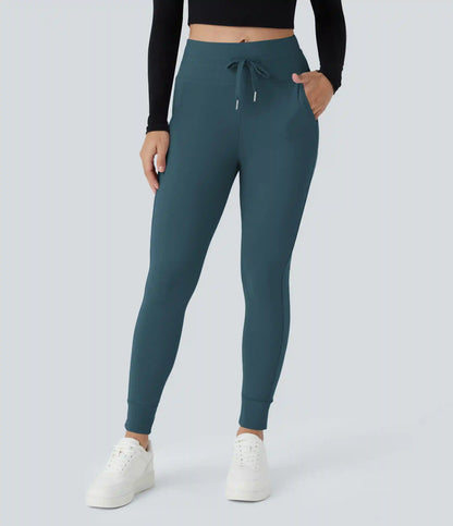 SoftlyZero™ Plush High Waisted Drawstring Pocket Plain Full Length Joggers