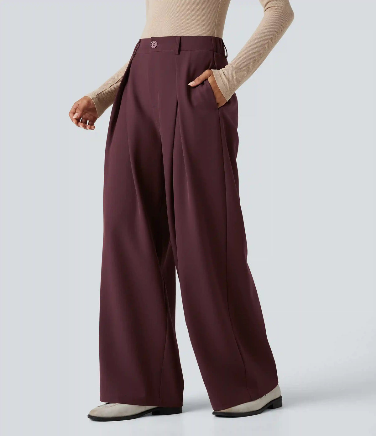 High-waisted Work Wide-leg Pants with Pockets