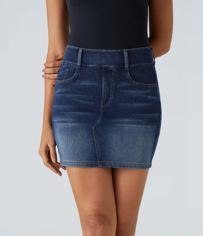Halara Flex™ High Waisted Pockets Bodycon Mini Washed Denim Casual Skirt