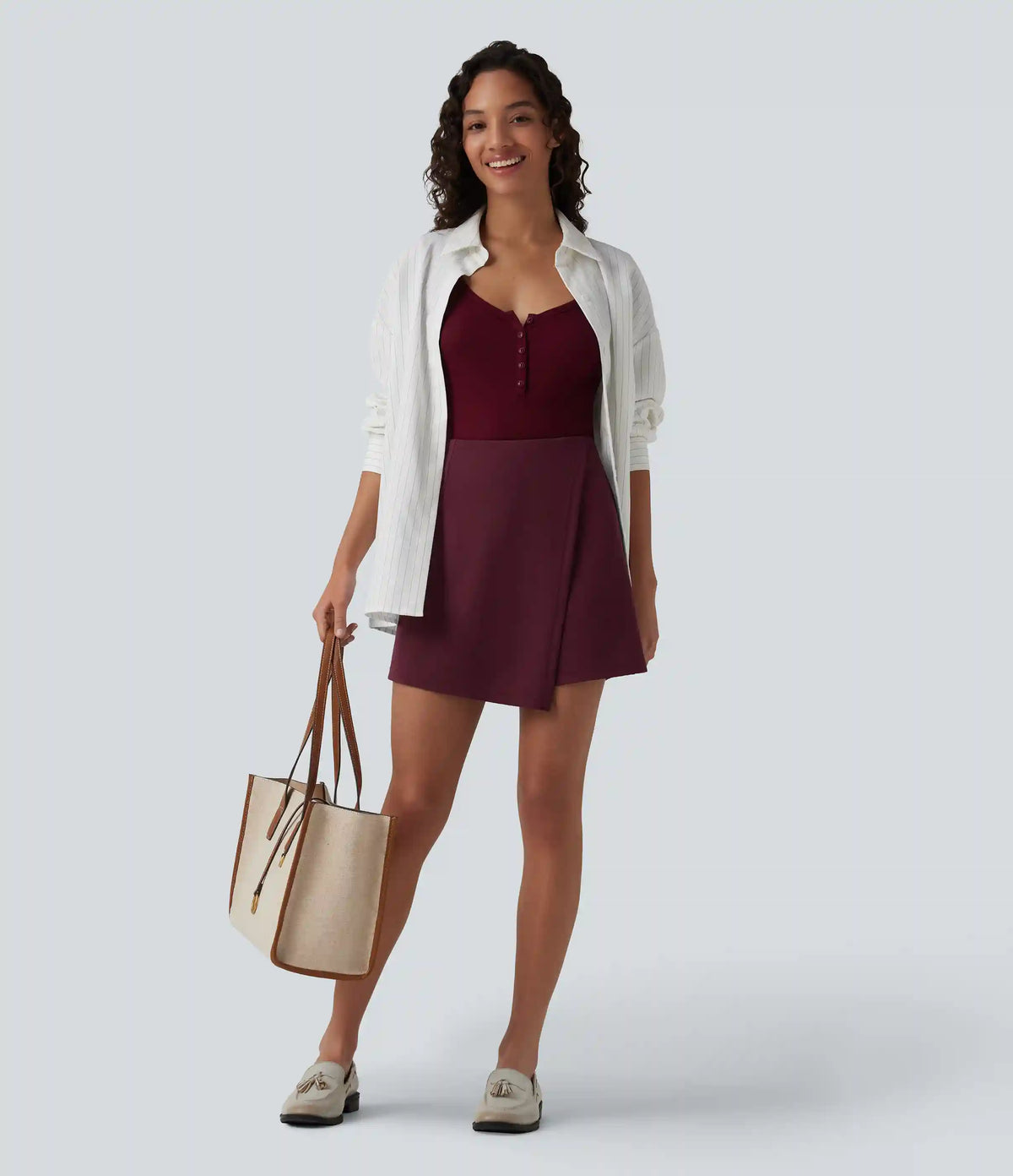 Wrinkle-resistant High Waisted Longer Mini Work Skort