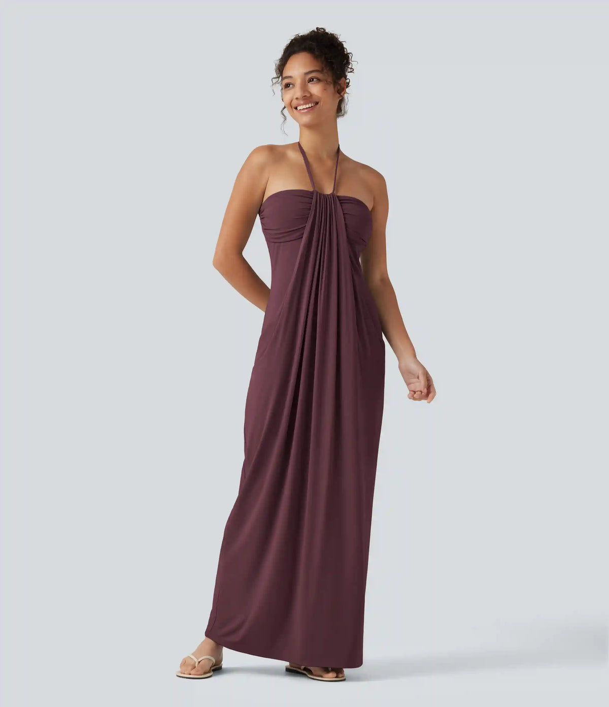 Halter Tie Back Built-in Bra Maxi Dress with Pockets