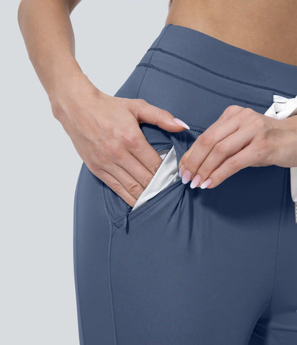 SoftlyZero™ Plush High Waisted Drawstring Pocket Plain Capri Yoga Joggers