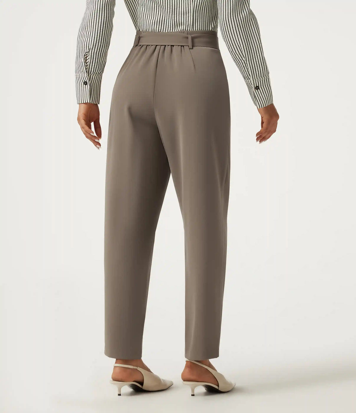 High Waisted Belted Tapered Work Pants with Pockets
