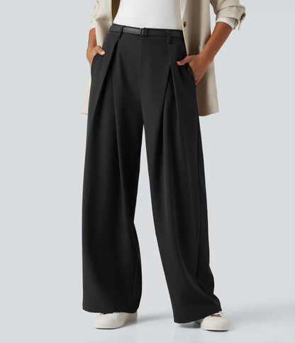High-waisted Work Wide-leg Pants with Pockets