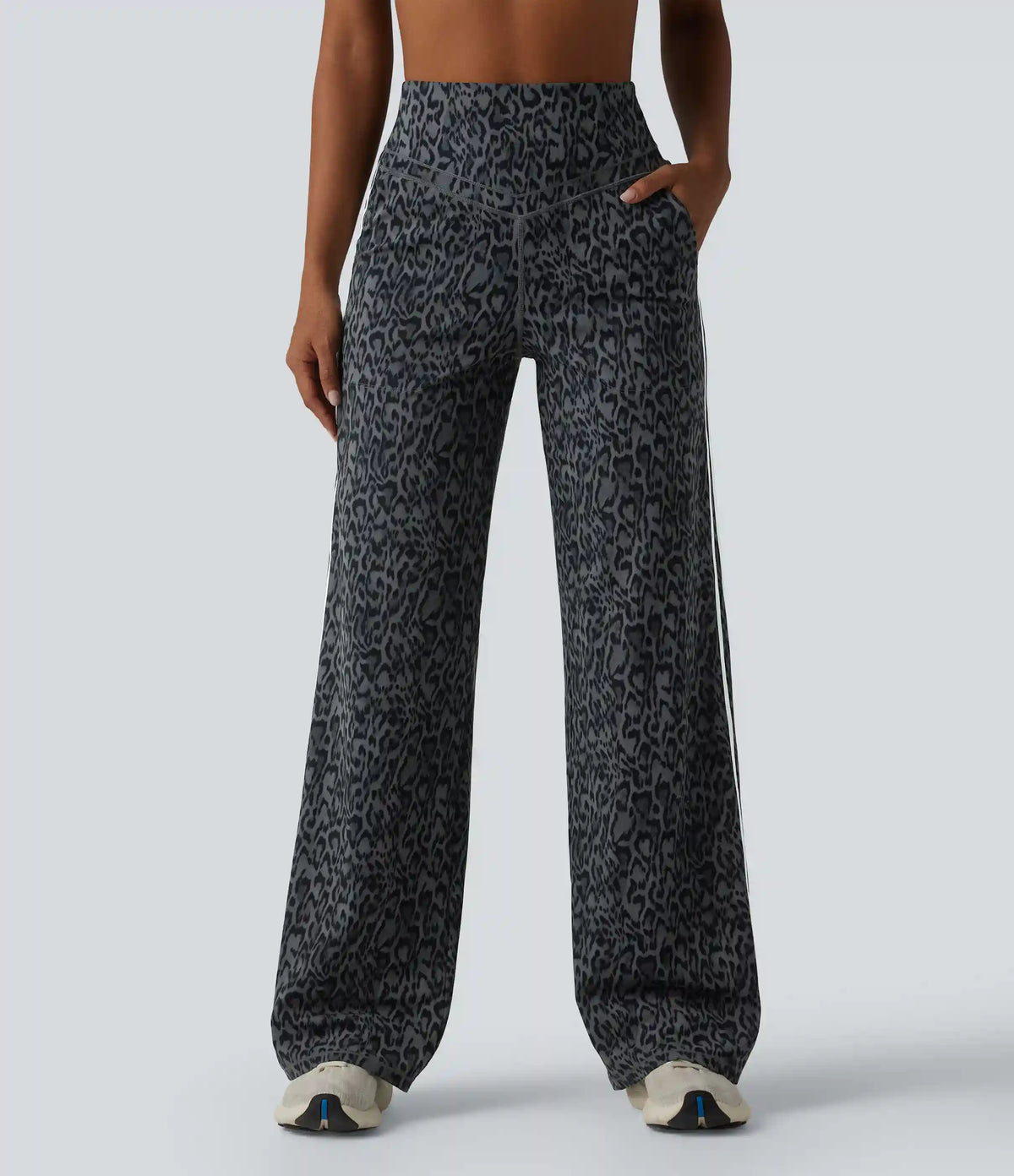 Halara UltraSculpt™ Leopard Print High Waisted Tummy Control Side Stripes Yoga Straight Leg Pants with Pockets