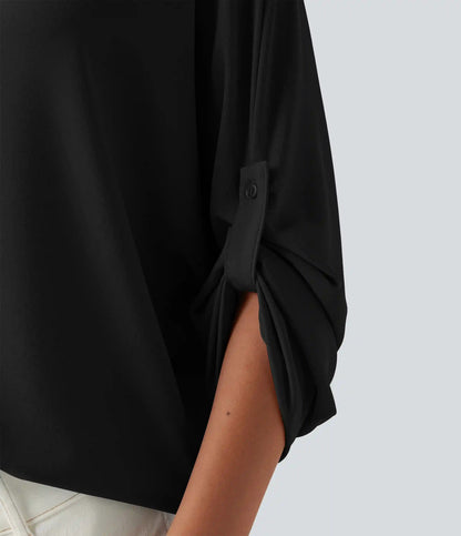V Neck Batwing Long Sleeve Work Blouse