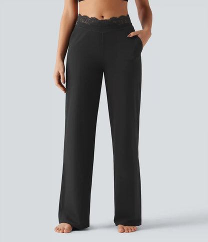 Halara UltraSculpt™ High Waisted Contrast Lace Tummy Control Straight Leg Yoga Pants with Pockets