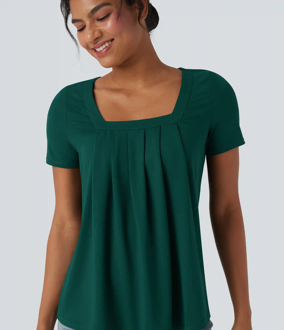 Square Neck Short Sleeve Casual Blouse