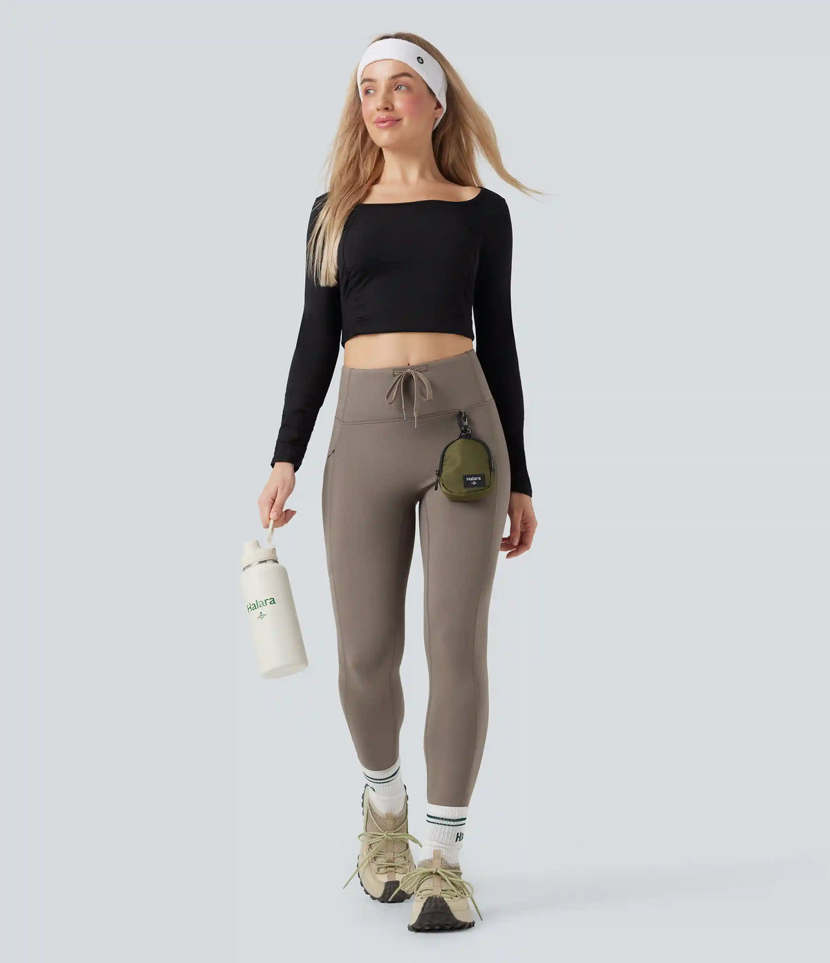 High Waisted Drawstring Fleece 7/8 Hiking Leggings with Pocket