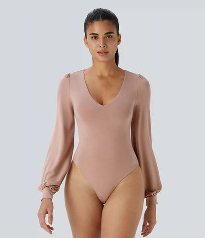 V Neck Long Sleeve Work Bodysuit