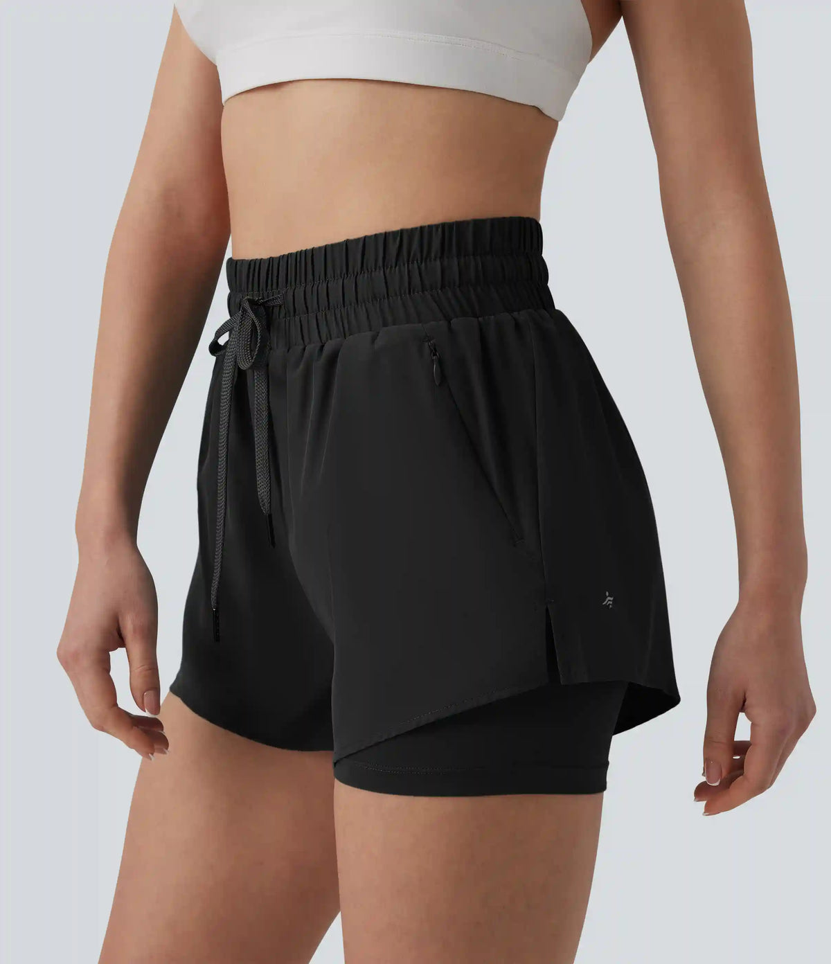 High Waisted Drawstring 2-in-1 Running Shorts with Pockets