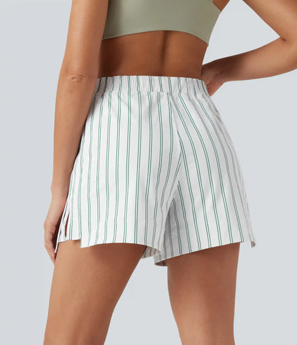 High Waisted Split Stripe Tennis Shorts with Pockets 4''
