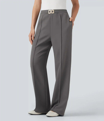 High Waisted Straight Leg Work Pants with Pockets
