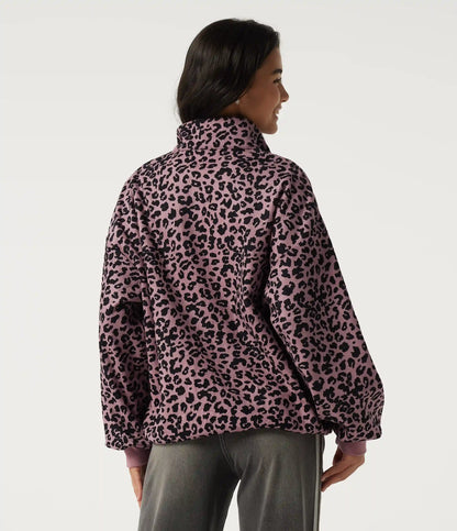 Stand Collar Long Sleeve Leopard Print Casual Top