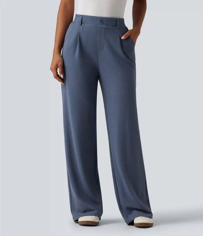 High Waisted Wide Leg Waffle Work Pants with Pockets