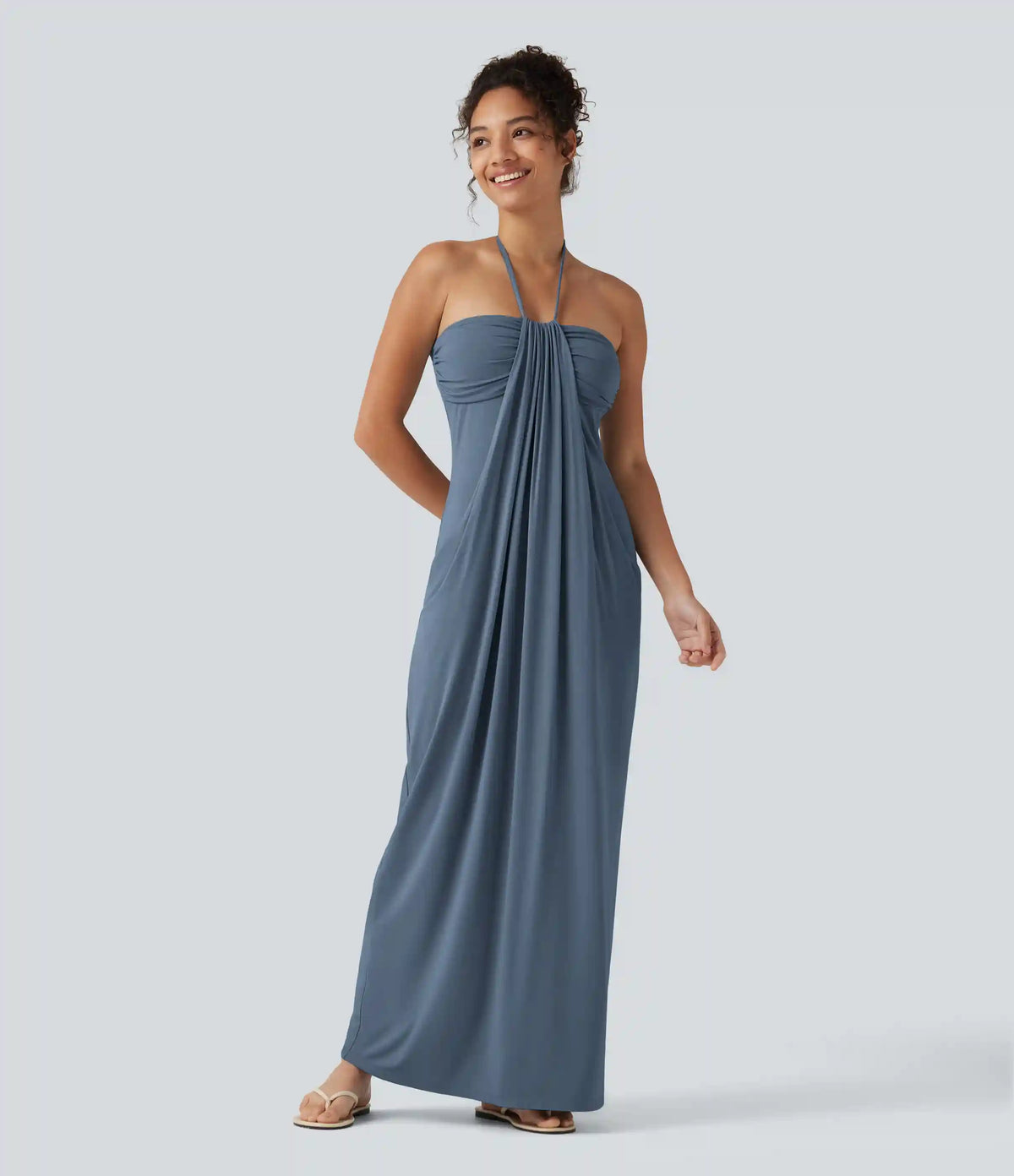 Halter Tie Back Built-in Bra Maxi Dress with Pockets